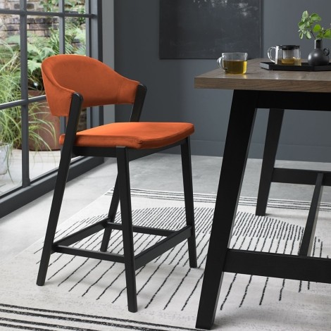Camden Peppercorn Upholstered Bar Stool - Rust Velvet Fabric (Single)