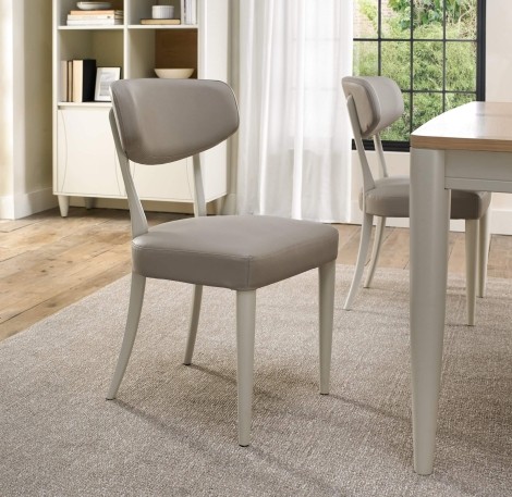 Larsen Soft Grey Leather Upholstered Dining Chair (Pair) - Bonded Leather