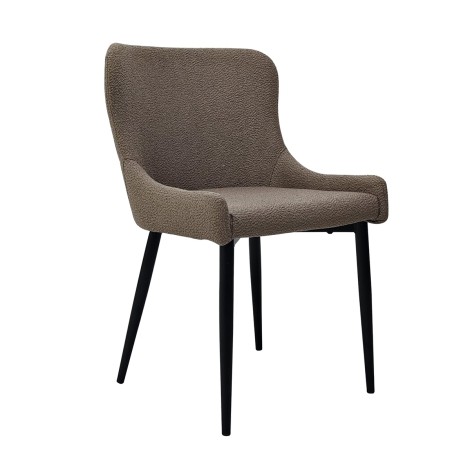 Rubens - 2x Beige Upholstered Boucle Fabric Dining Chair with Black Metal Legs