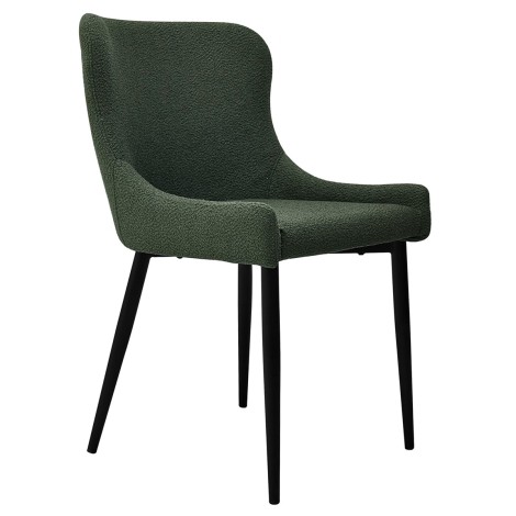 Rubens - 2x Green Upholstered Boucle Fabric Dining Chair with Black Metal Legs