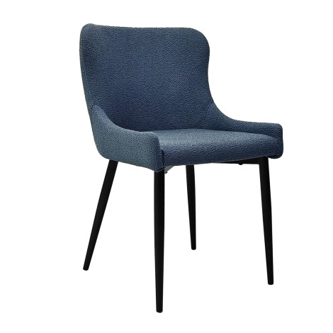 Rubens - 2x Blue Upholstered Boucle Fabric Dining Chair with Black Metal Legs