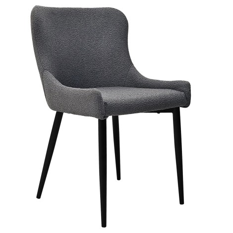 Rubens - 2x Grey Upholstered Boucle Fabric Dining Chair with Black Metal Legs
