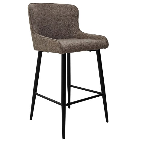 Rubens - 2x Beige Upholstered Boucle Fabric Bar Stool with Black Metal Legs