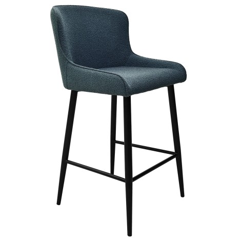 Rubens - 2x Blue Upholstered Boucle Fabric Bar Stool with Black Metal Legs