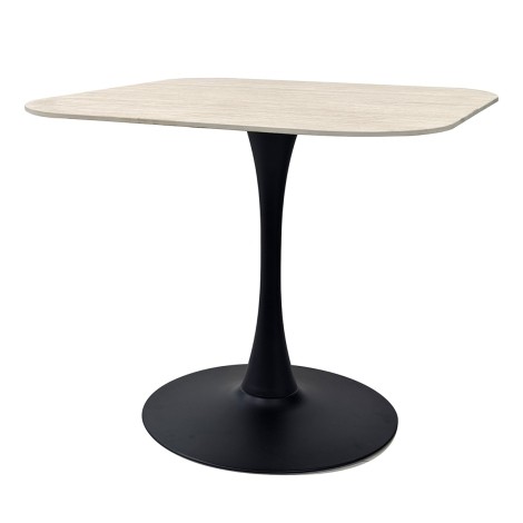 Carter Beige Sintered Stone Square Bistro Table with Black Base