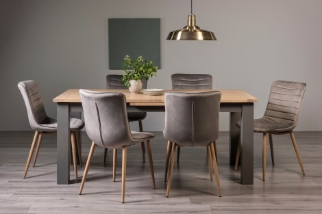 Oakham - Dark Grey & Scandi Oak - 6 to 8 Seater Extending Dining Table & 6 Eriksen Grey Velvet Chairs