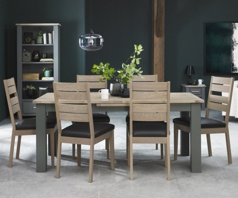 Oakham - Dark Grey & Scandi Oak - 6 to 8 Seater Extending Dining Table & 6 Scandi Oak Chairs in Dark Grey Bonded Leather