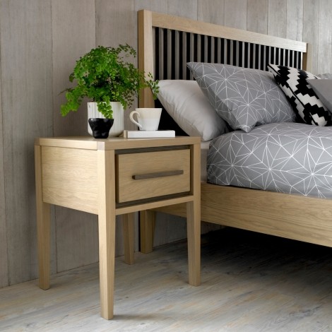 Rimini - Aged Oak & Weathered Oak - 1 Drawer Nightstand / Bedside Cabinet / Lamp Table - Tapering Legs