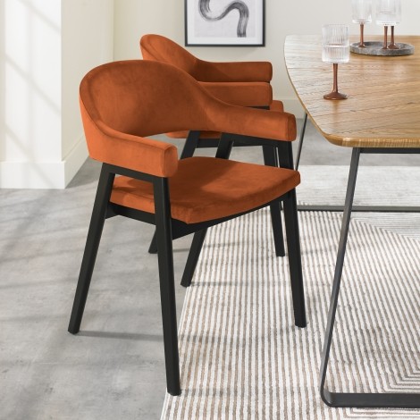 Camden Peppercorn Upholstered Arm Chair - Rust Velvet Fabric (Pair)