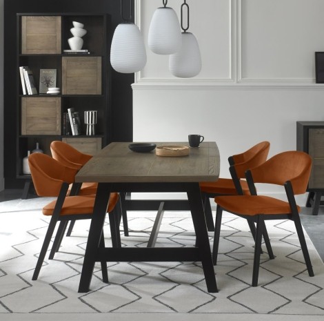 Camden Weathered Oak 4-6 Seater Table & 4 Side Chairs in Rust Velvet