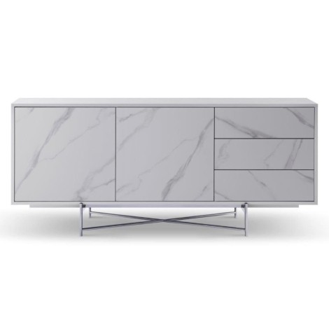 Adriana - Large Buffet Sideboard - White With Dark Chrome & White Ceramic Marble