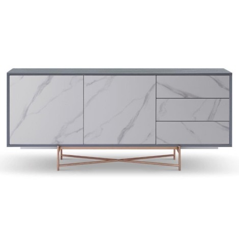 Adriana - Large Buffet Sideboard - Grey With Bronze Frame & White Ceramic Marble