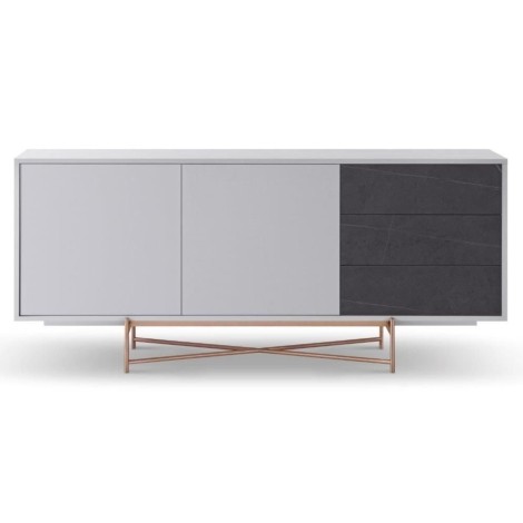 Adriana - Large Buffet Sideboard - White With Brass Base + White Doors + Grey Ceramic Marble Drawers