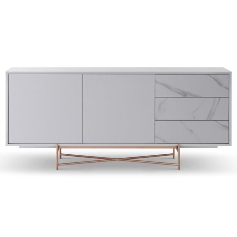 Adriana - Large Buffet Sideboard - White With Bronze Base + White Doors + White Ceramic Marble Drawers