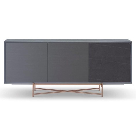 Adriana - Large Buffet Sideboard - Grey With Brass Base + Grey Doors + Grey Ceramic Marble Drawers