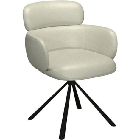Hudson - 2x Ivory Faux Leather Swivel Dining Chair with Black Metal Leg
