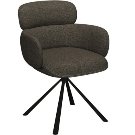 Hudson - 2x Brown Boucle Fabric Upholstered Swivel Dining Chair with Black Metal Legs
