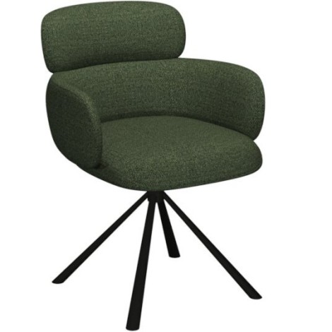 Hudson - 2x Green Boucle Fabric Upholstered Swivel Dining Chair with Black Metal Legs