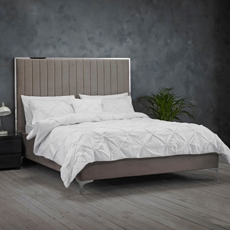 Berkeley - Mink Grey - Velvet and Chrome - Double Bed