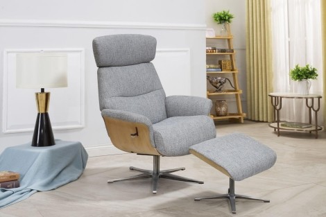 GFA, Boden, Pearl Grey Fabric, Swivel Recliner and Stool