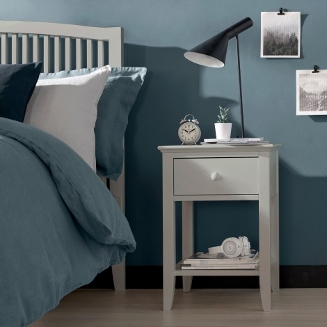Ashby - Soft Grey - 1 Drawer Nightstand / Bedside Cabinet / Lamp Table - Painted Finish