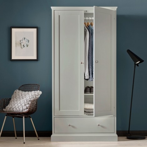Ashby - Soft Grey - Double Wardrobe - 2 Door 1 Drawer - Painted Finish