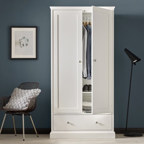 Ashby - White - Double Wardrobe - 2 Door 1 Drawer - Painted Finish