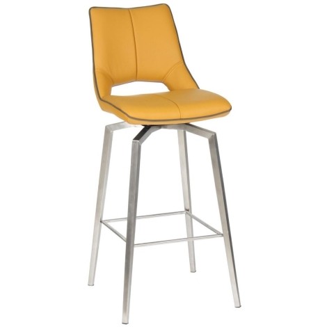 Mako Yellow Swivel Leather Effect Bar Chair