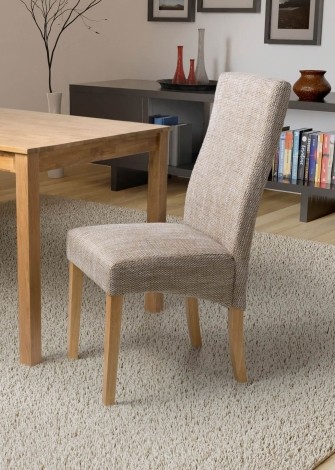 Bailey - Pair Of - Fabric Upholstered - Oatmeal Tweed - Wave Back - Dining Chair - Natural Rubberwood Legs