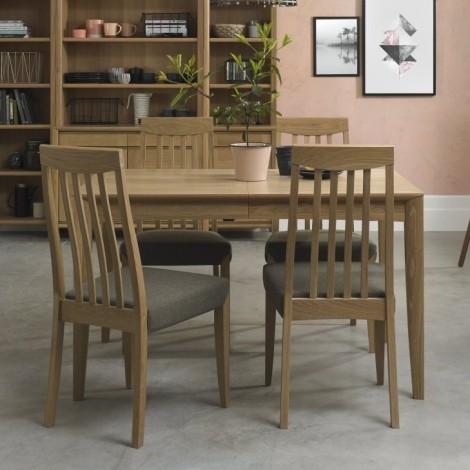 Bergen Oak 4-6 Seater Table & 4 Slat Back Chairs in Black Gold Fabric