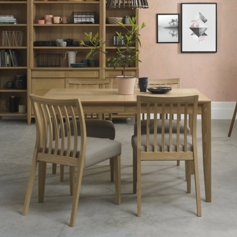 Bergen Oak 4-6 Seater Table & 4 Low Slat Back Chairs in Grey Bonded Leather