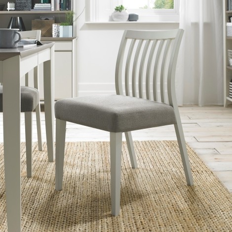 Bergen - Grey Washed - Low Slat Back Chair - Titanium Fabric (Pair) - Curved Tapering Legs 