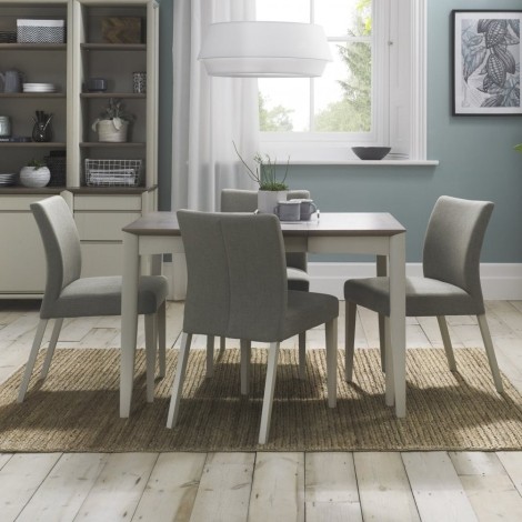 Bergen - Grey Washed Oak Top - 2 to 4 Seater Extending Dining Table & 4 Chairs in Titanium Fabric - Soft Grey Pigment Frame