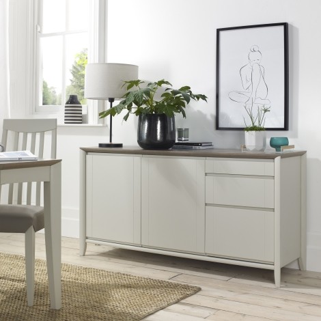 Bergen - Grey Washed Oak Top - Wide Sideboard - Soft Grey Pigment Frame