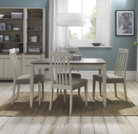 Bergen - Grey Washed Oak Top - 4 to 6 Seater Extending Rectangular Dining Table & 4 Slat Back Chairs in Titanium Fabric - Soft Grey Pigment Frame