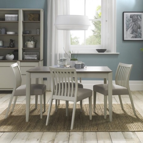 Bergen - Grey Washed Oak Top - 4 to 6 Seater Extending Rectangular Dining Table & 4 Slat Back Chairs in Grey Bonded Leather - Soft Grey Pigment Frame