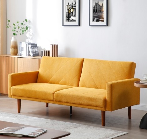 Relax Linen Effect Mustard 3 Seater Sofa Bed