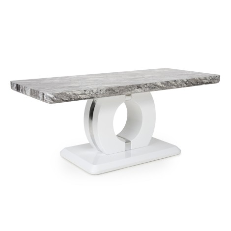 Neptune - Grey Rectangular Marble Effect Top - Coffee Table - White High Gloss Circular Base