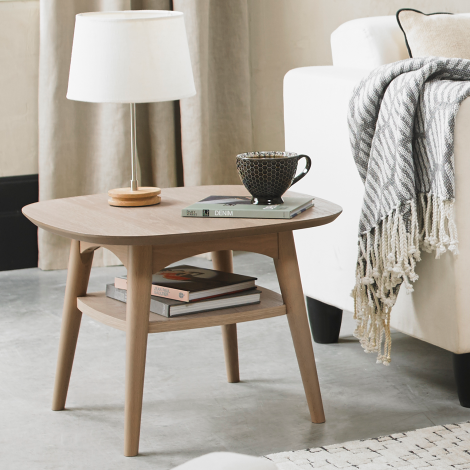 Dansk - Scandi Oak - Lamp Table with Shelf - Turned Solid Beech Legs