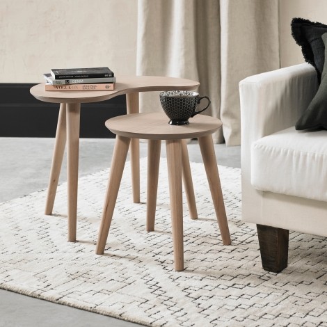 Dansk - Scandi Oak - Nest of Lamp Tables - Turned Solid Beech Legs