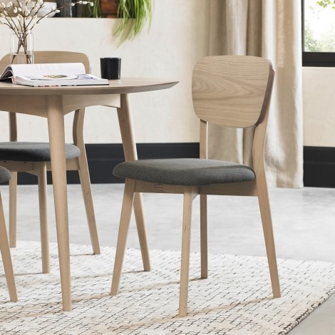 Dansk - Scandi Oak - Cold Steel Fabric - Veneer Back Chair - Turned Solid Beech Legs - Pair