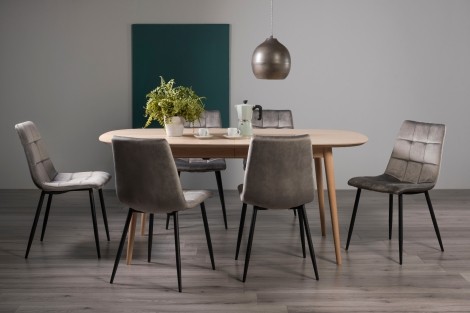 Dansk - Scandi Oak - 6 to 8 Seater Extending Rectangle Dining Table & 6 Mondrian Grey Velvet Chairs