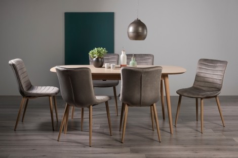 Dansk Scandi Oak 6-8 Seater Table & 6 Eriksen Grey Velvet Chairs