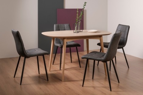 Dansk - Scandi Oak - 4 Seater Rectangle Dining Table & 4 Mondrian Dark Grey Faux Leather Chairs