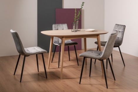 Dansk - Scandi Oak - 4 Seater Rectangle Dining Table & 4 Mondrian Grey Velvet Chairs