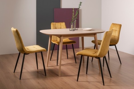 Dansk Scandi Oak 4 Seater Table & 4 Mondrian Mustard Velvet Chairs
