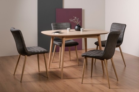 Dansk - Scandi Oak - 4 Seater Rectangle Dining Table & 4 Eriksen Dark Grey Faux Leather Chairs - Turned Solid Beech Legs