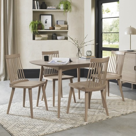 Dansk Scandi Oak 4 Seater Table & 4 Ilva Spindle Chairs in Scandi Oak