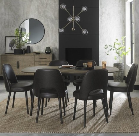 Vintage Weathered Oak 6 Seater Table & 6 Upholstered Chairs in Old West Vintage