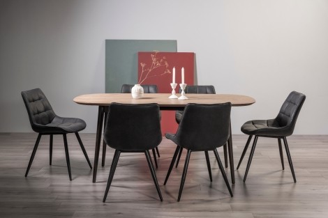 Vintage Weathered Oak 6 Seater Table & 6 Seurat Dark Grey Faux Suede Fabric Chairs